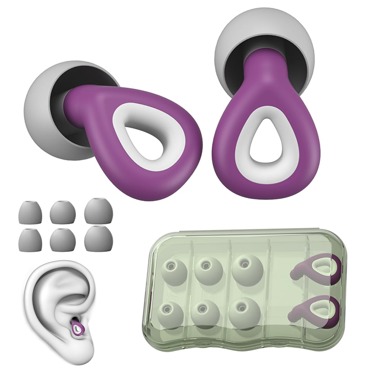HANNEA Ear Plugs for Sleeping Noise Cancelling Soft Silicone with 3 Sizes Earplugs Replacement & Storage Box, Ear Plugs for Noise Canceling Ear Plug for Sleeping, Flight Travel HANNEA Ear Plugs for Sleeping Noise Cancelling Soft Silicone with 3 Sizes Earplugs Replacement & Storage Box, Ear Plugs for Noise Canceling Ear Plug for Sleeping, Flight Travel